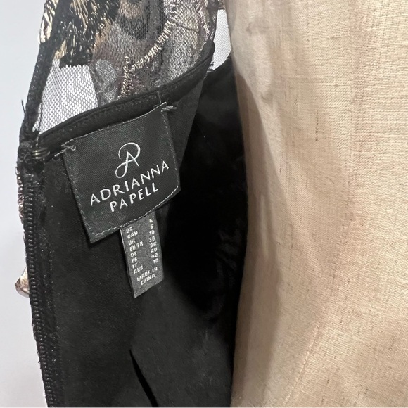 Adrianna Papell Black With Multicolor Floral Embroidery V-Neck 3/4 Sleeves Gown - Picture 15 of 15